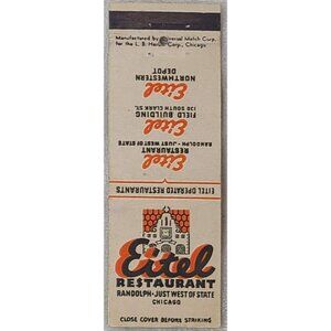 Vintage Matchbook Cover Eitel Restaurant Chicago IL Illinois w/ Map